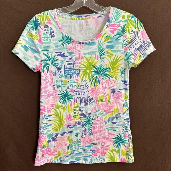 Lilly Pulitzer Halee Top Short Sleeve Private Island Palm Tree  SMALL - Picture 2 of 8